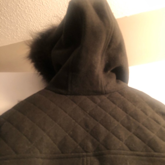 Ellen Tracy Olive Toggle Coat with Fox Fur Trim - Picture 2 of 5